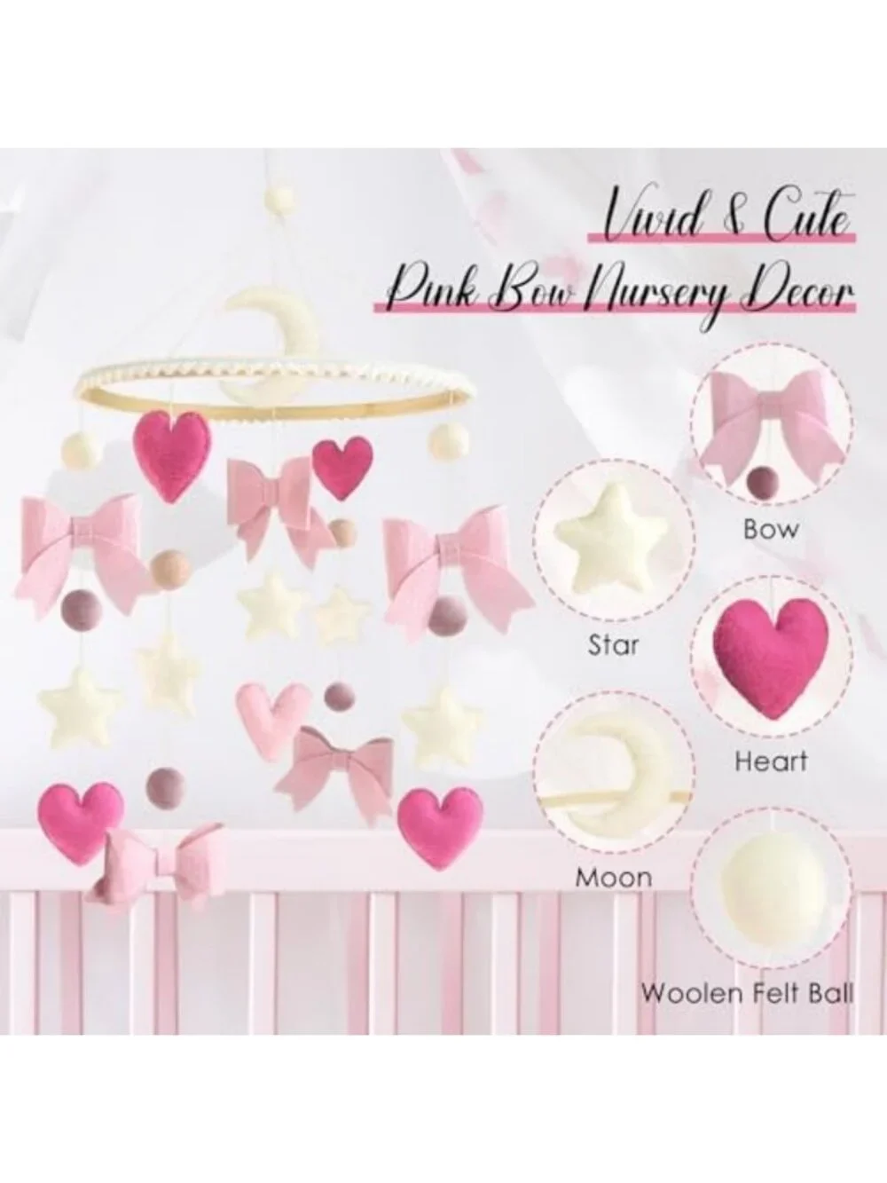 Pink Bow Baby Crib Mobile - Adorable Nursery Decor for Girls, Perfect Gift!